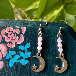 Pink Moon Star Charm Earrings